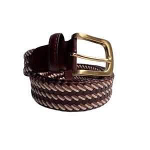 Vintage Genuine Leather Gorgeous Brown Beige & Leather Weave Belt 32" Adj